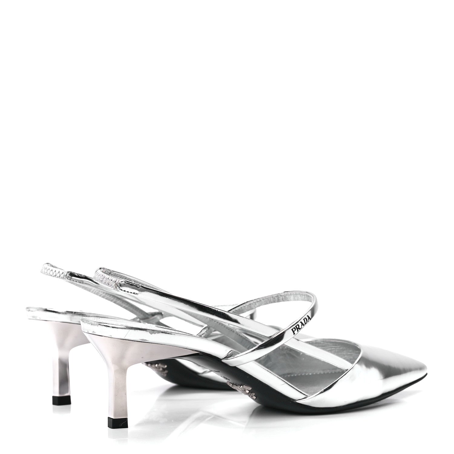 Prada Metallic Calfskin Pointed Toe 55mm Slingback Pumps 38 Argento 4 of 7