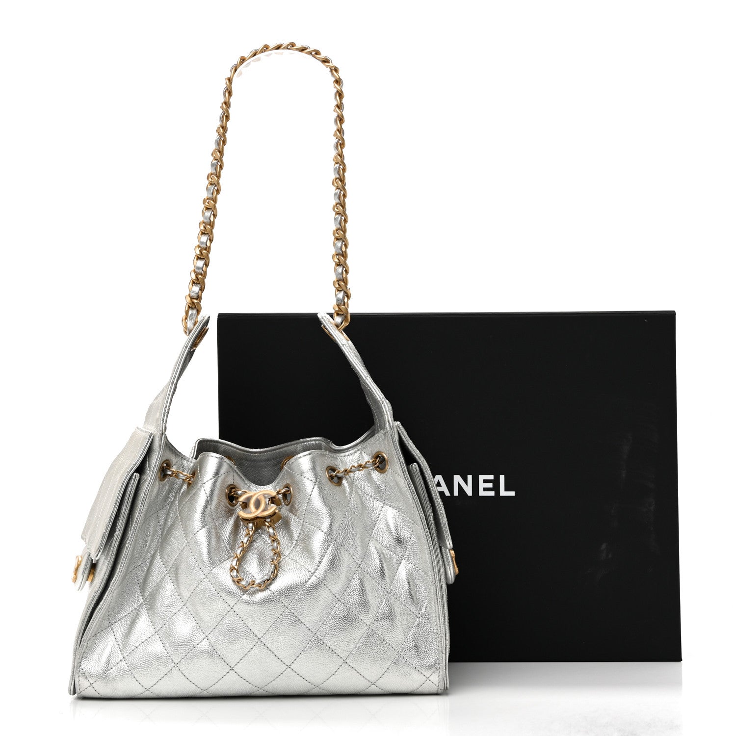 Chanel Metallic Caviar Quilted Small Chanel 25 Handbag Silver 11 of 14