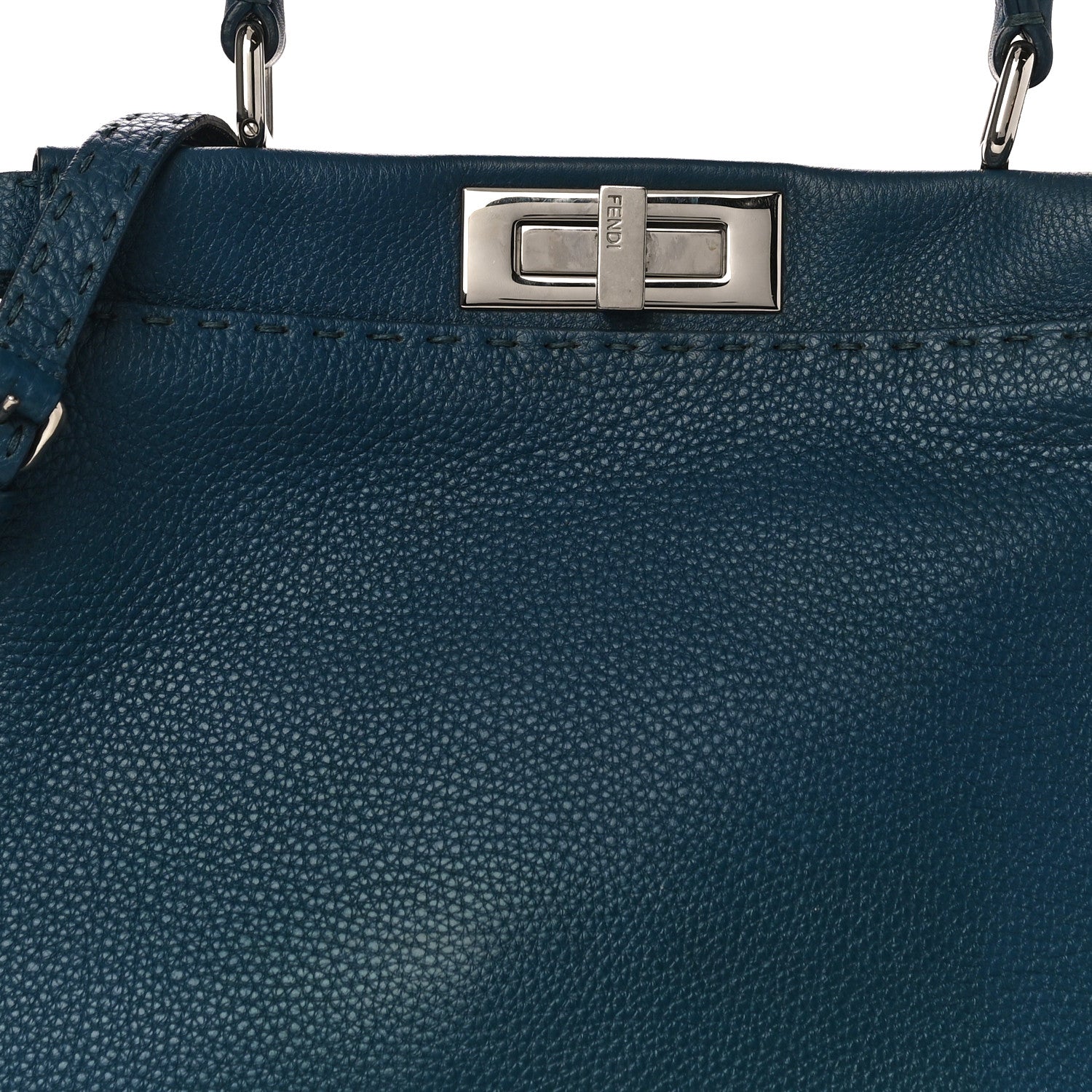 Fendi Cuoio Romano Selleria Bi-Color Medium Peekaboo Iconic Satchel Blue Latte 10 of 16