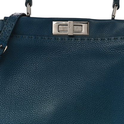 Fendi Cuoio Romano Selleria Bi-Color Medium Peekaboo Iconic Satchel Blue Latte 10 of 16