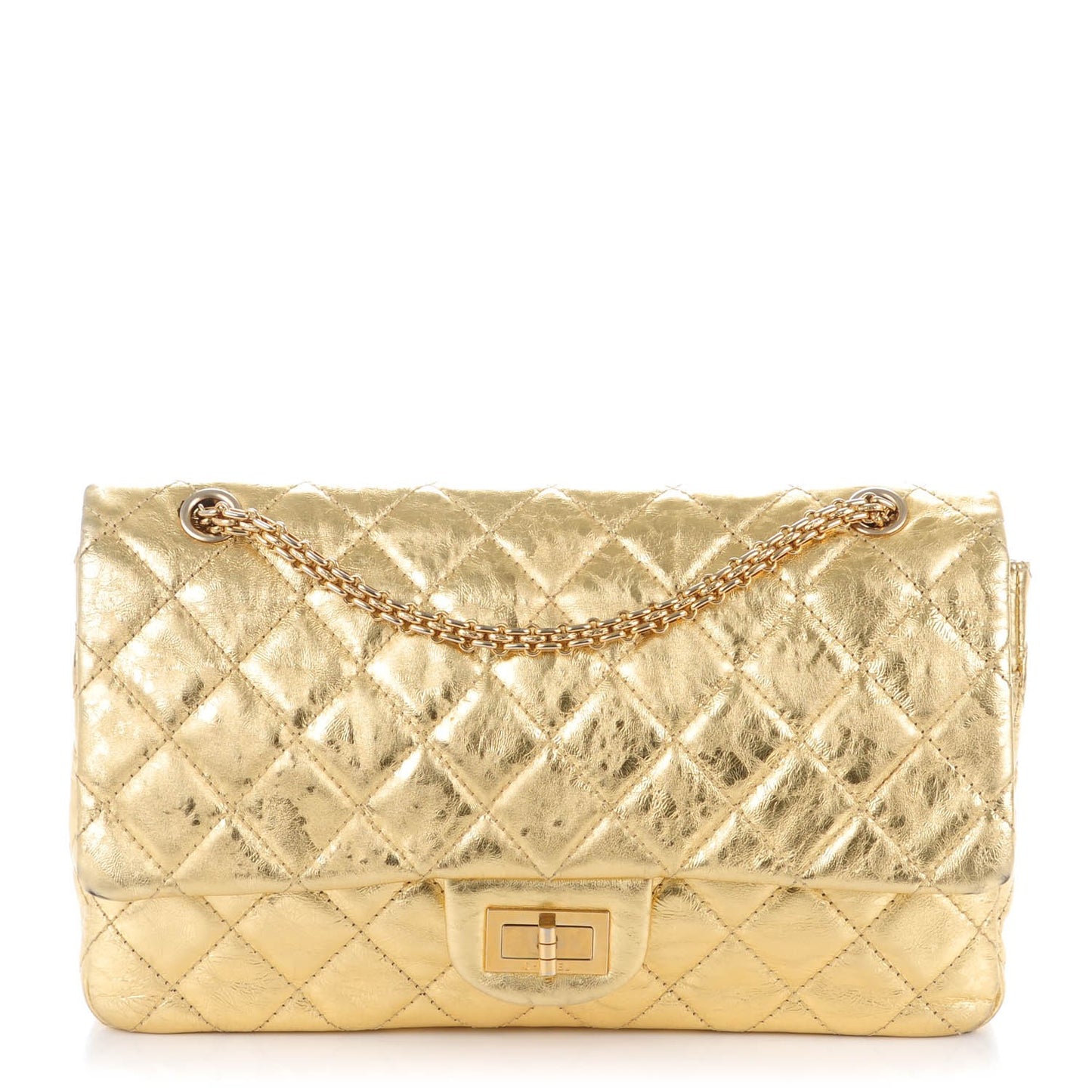 Metallic Aged Calfskin Quilted 2.55 Reissue 227 Flap Gold
