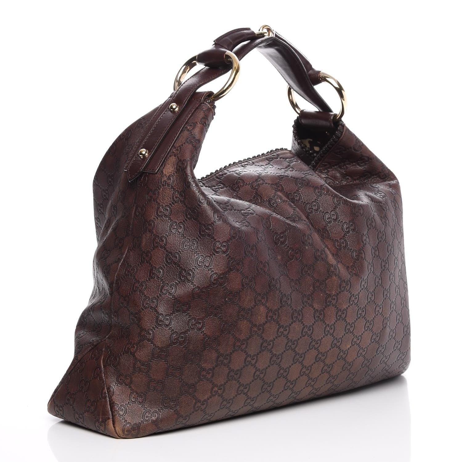Gucci Guccissima Large Horsebit Chain Hobo Chocolate Brown 3 of 15