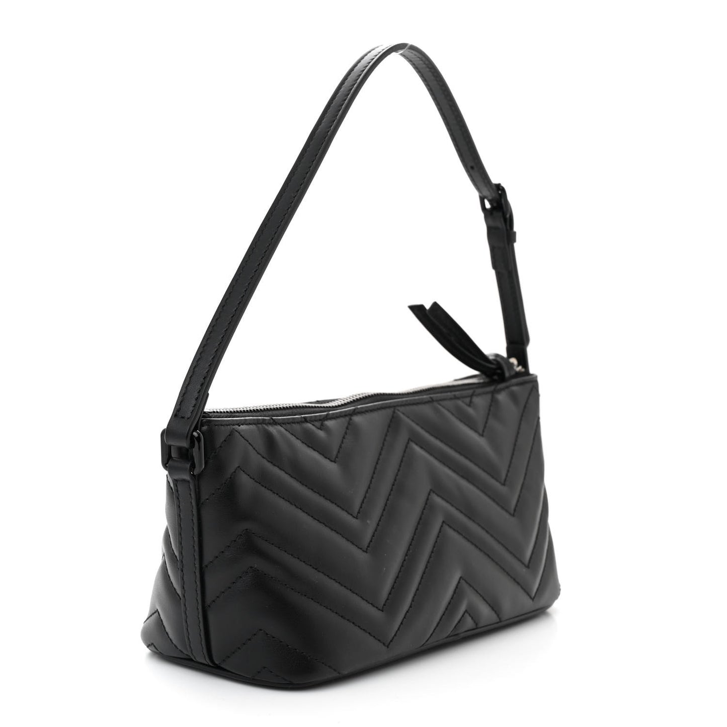 Calfskin Matelasse Chevron Monochrome GG Marmont Sling Shoulder Bag Black