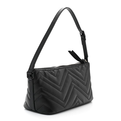 Gucci Calfskin Matelasse Chevron Monochrome GG Marmont Sling Shoulder Bag Black 3 of 10