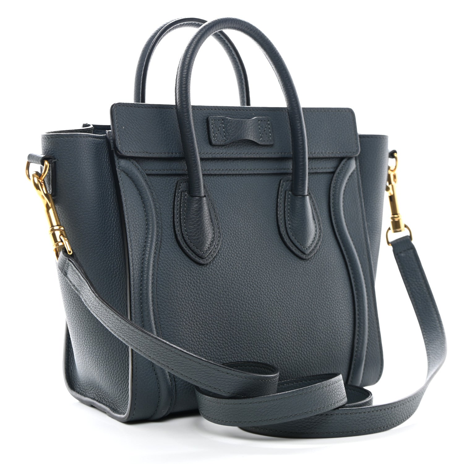 Celine Drummed Calfskin Nano Luggage Petrol 3 of 11