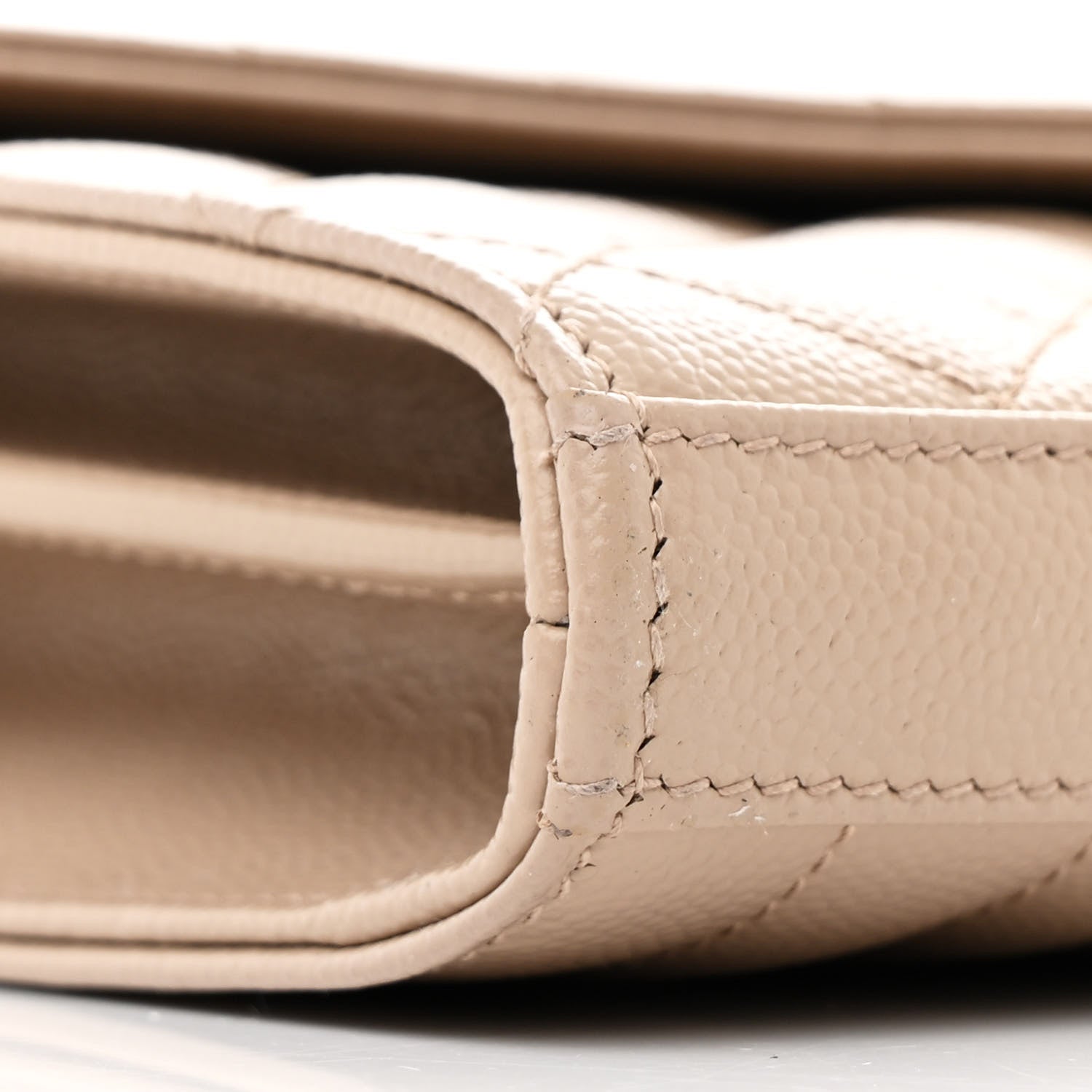 Saint Laurent Grain De Poudre Mixed Matelasse Triquilt Monogram Chain Wallet Dark Beige 10 of 11