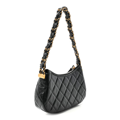 Chanel Crumpled Calfskin Quilted Braided CC Small Hobo Black 3 of 10