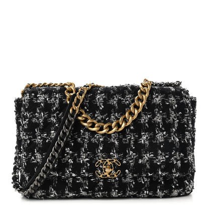 Chanel Tweed Quilted Maxi Chanel 19 Flap Black Silver Ecru 1 of 11
