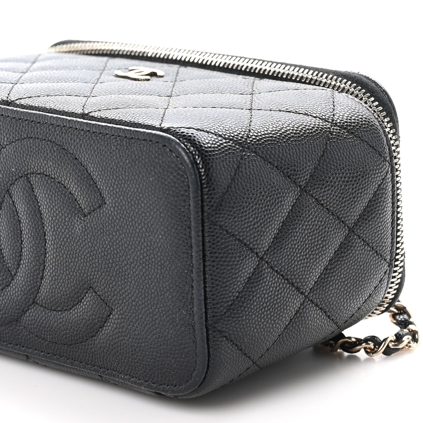 Caviar Quilted Small Vanity Case With Chain Black
