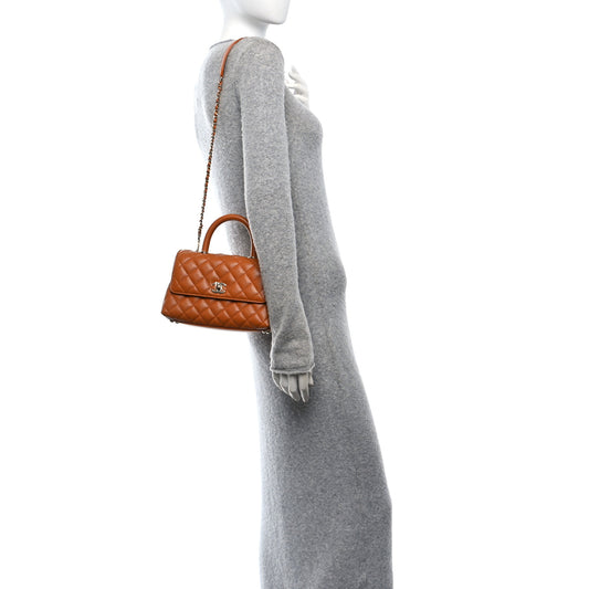 Caviar Quilted Mini Coco Handle Flap Light Brown
