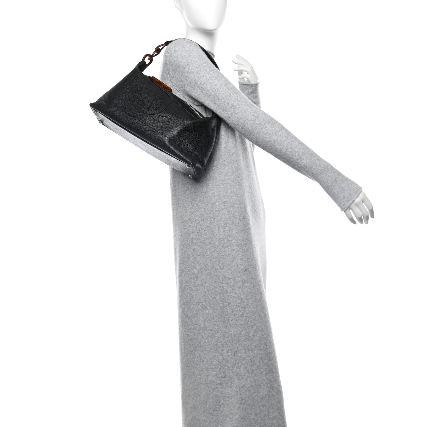 Caviar CC Wood Chain Hobo Black