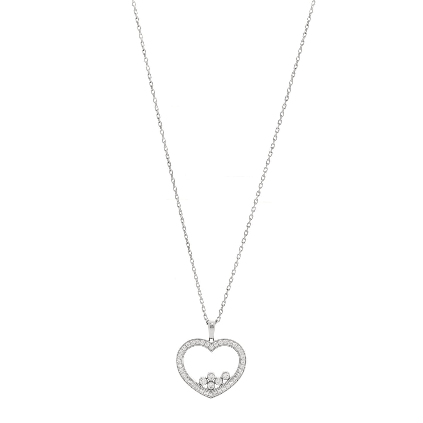 18K White Gold Happy Diamonds Icons Paved Heart Pendant Necklace