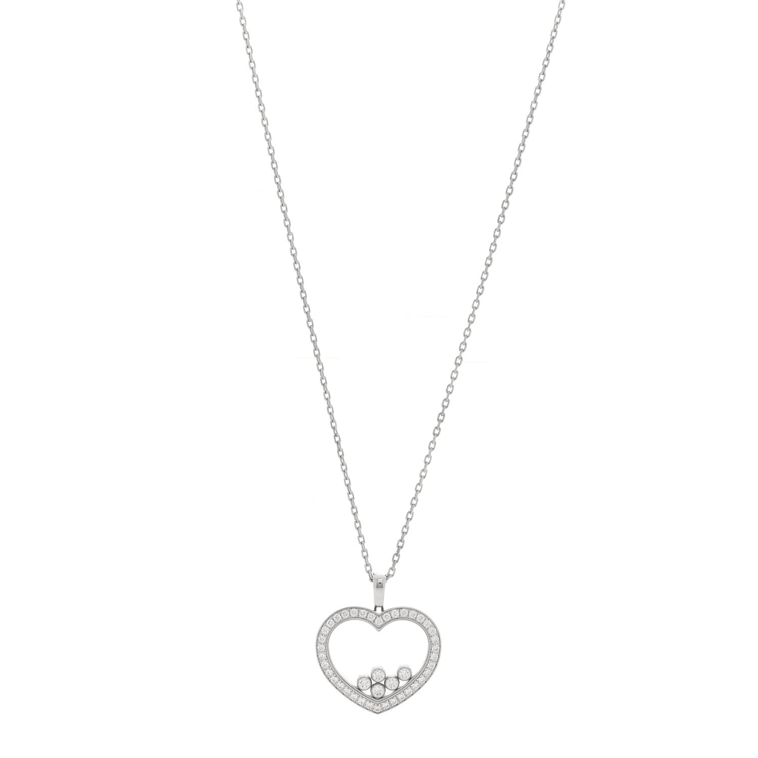 Chopard 18K White Gold Happy Diamonds Icons Paved Heart Pendant Necklace 1 of 5