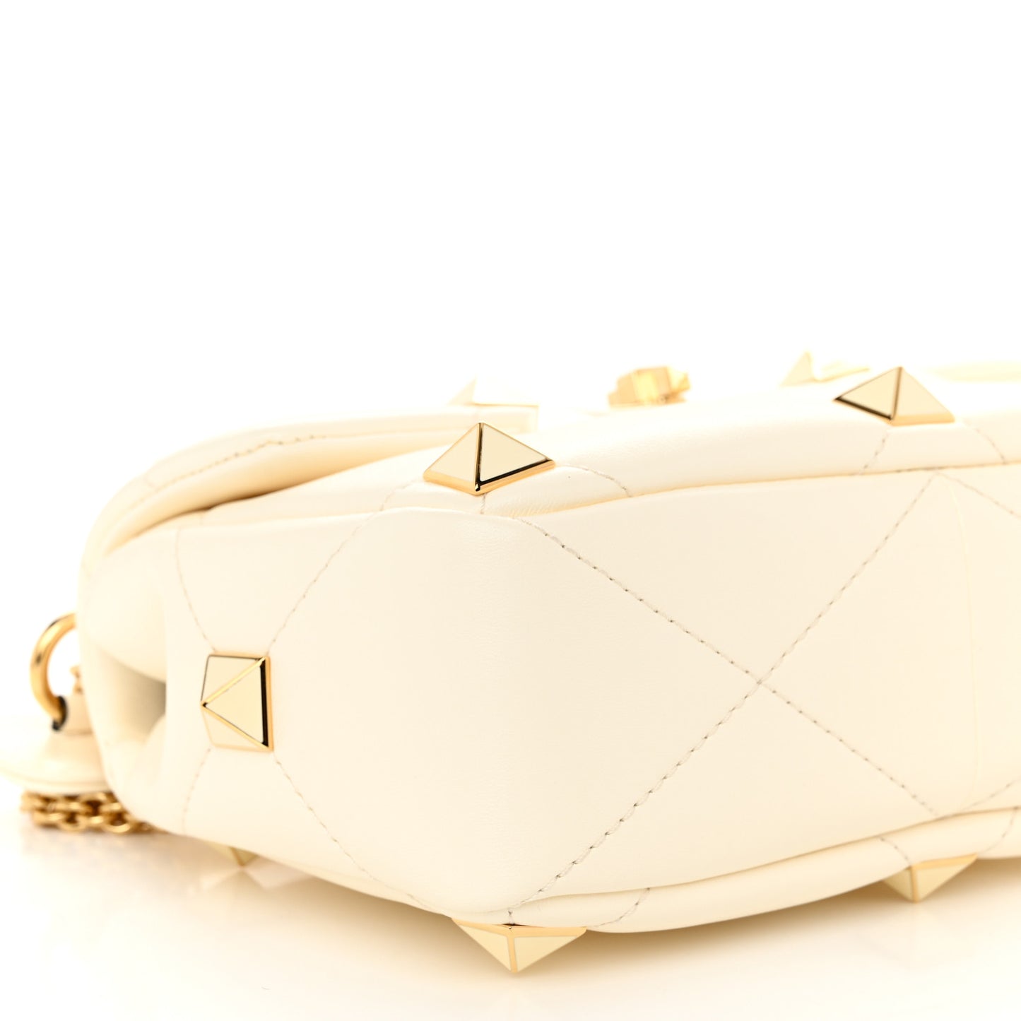 Nappa Enamel Medium Roman Stud Shoulder Bag Bag Ivory