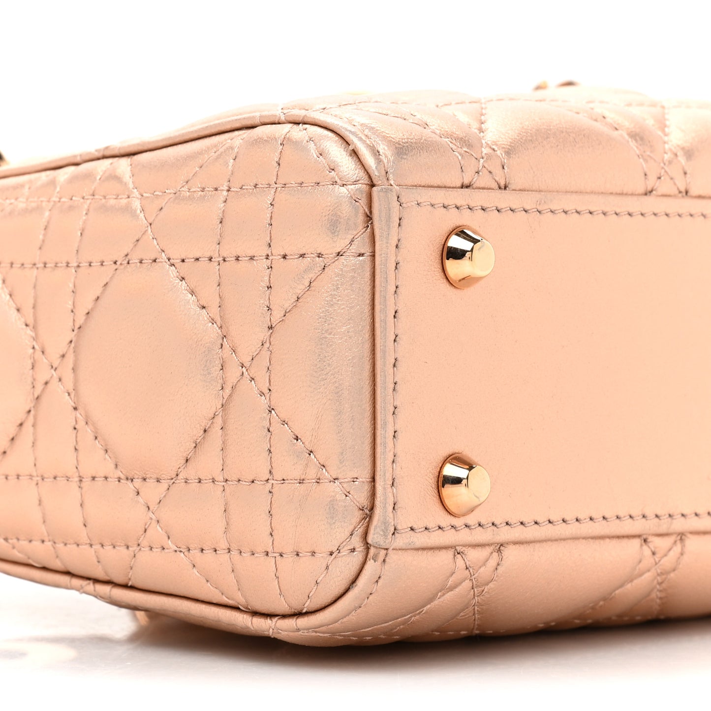 Metallic Lambskin Cannage Mini Lady Dior Gold Rose