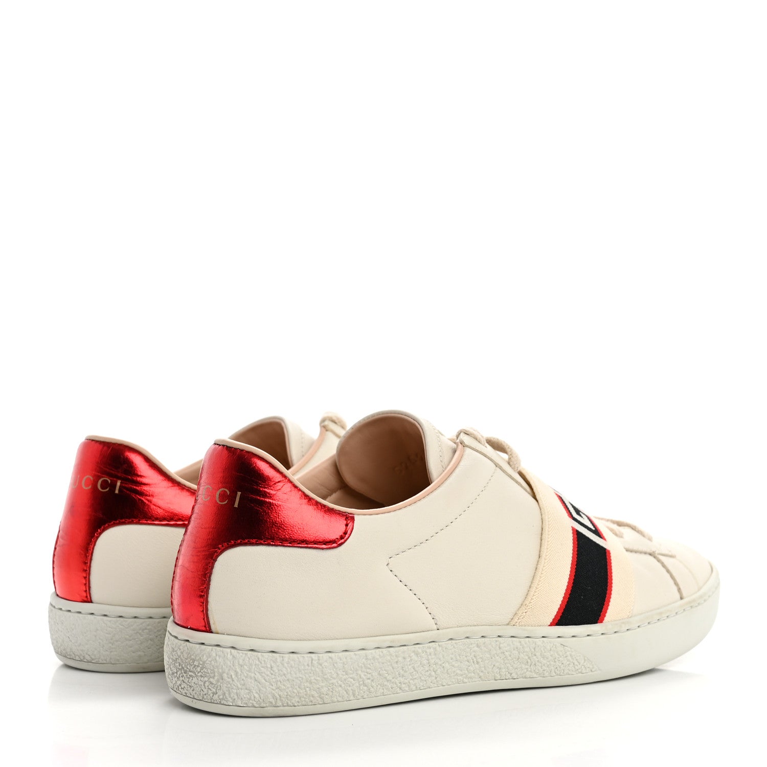 Gucci Calfskin Stripe Womens New Ace Sneakers 35.5 New Mystic White Ecru Red Flame 5 of 10