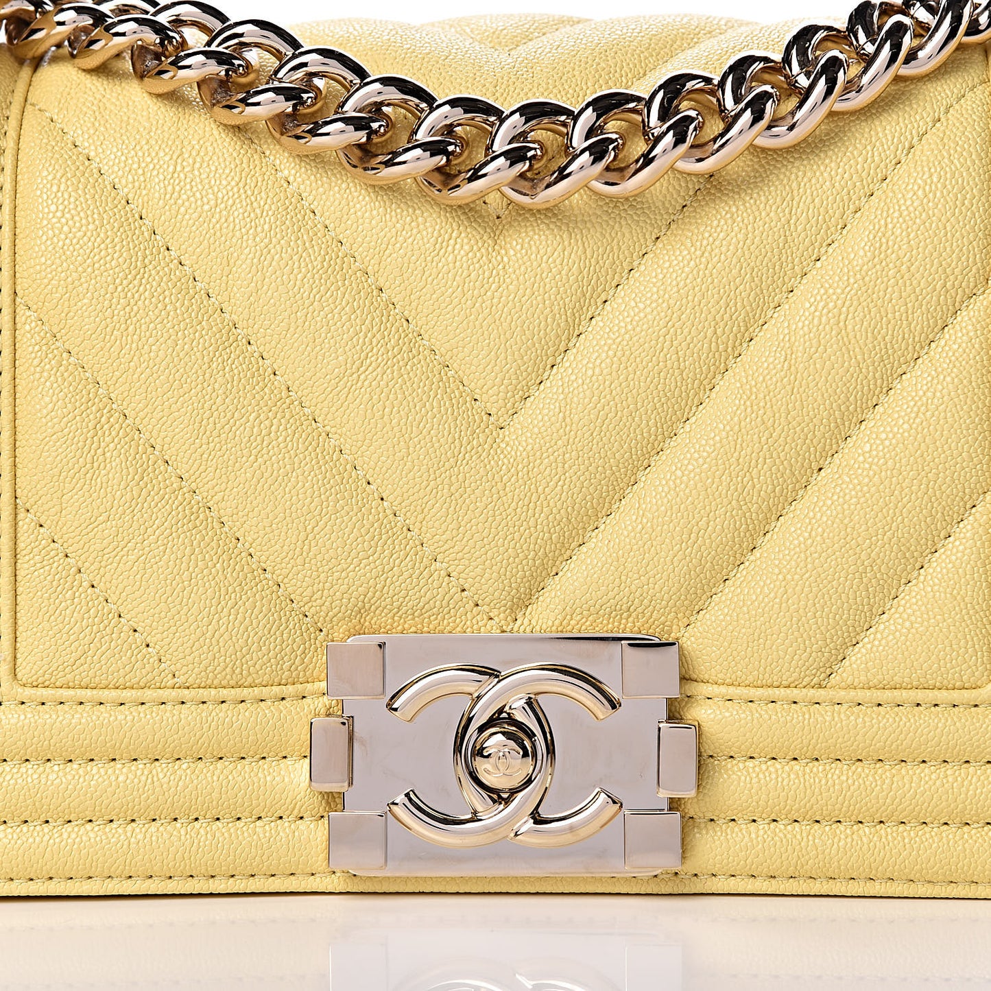 Caviar Chevron Quilted Small Boy Flap Yellow