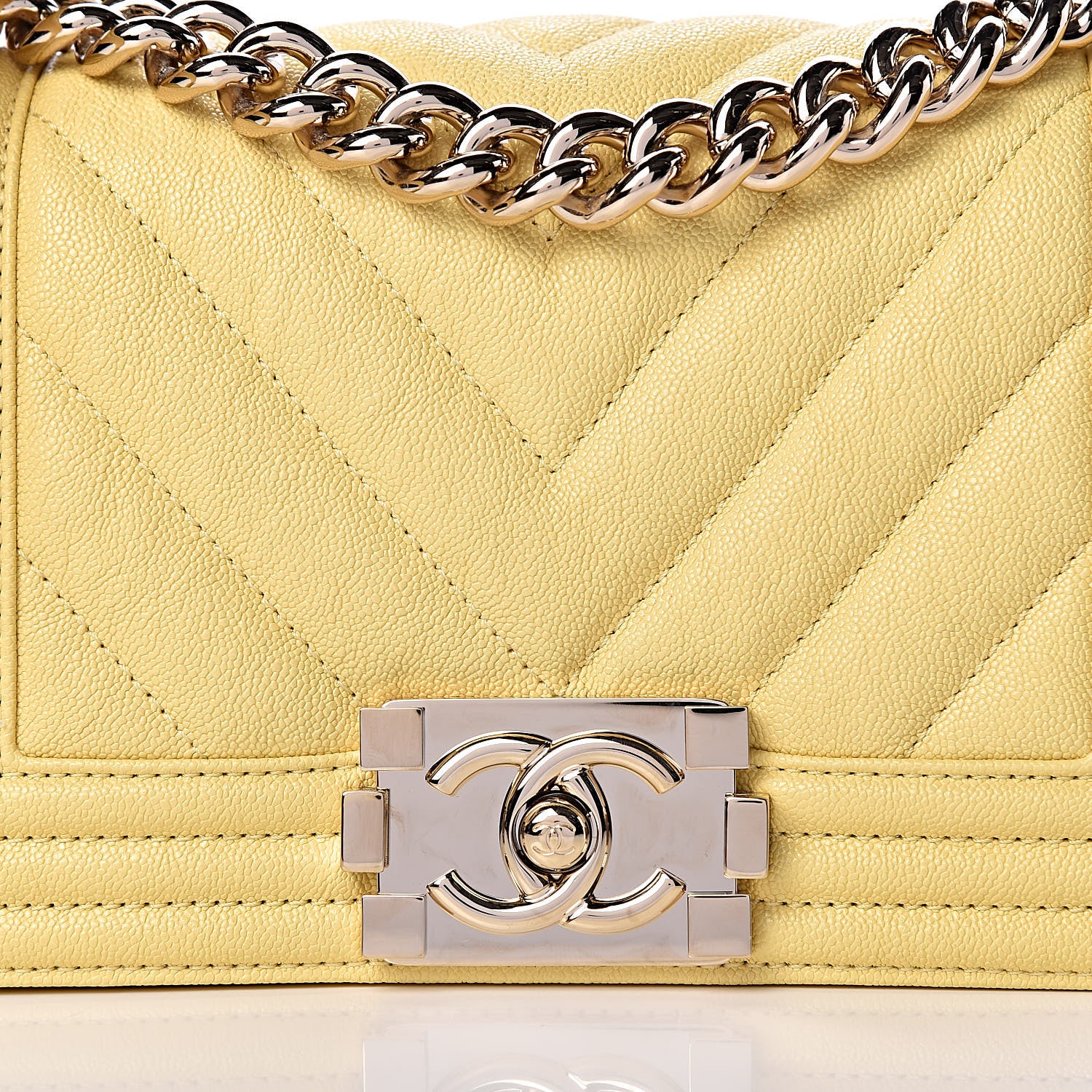 Chanel Caviar Chevron Quilted Small Boy Flap Yellow 10 of 10