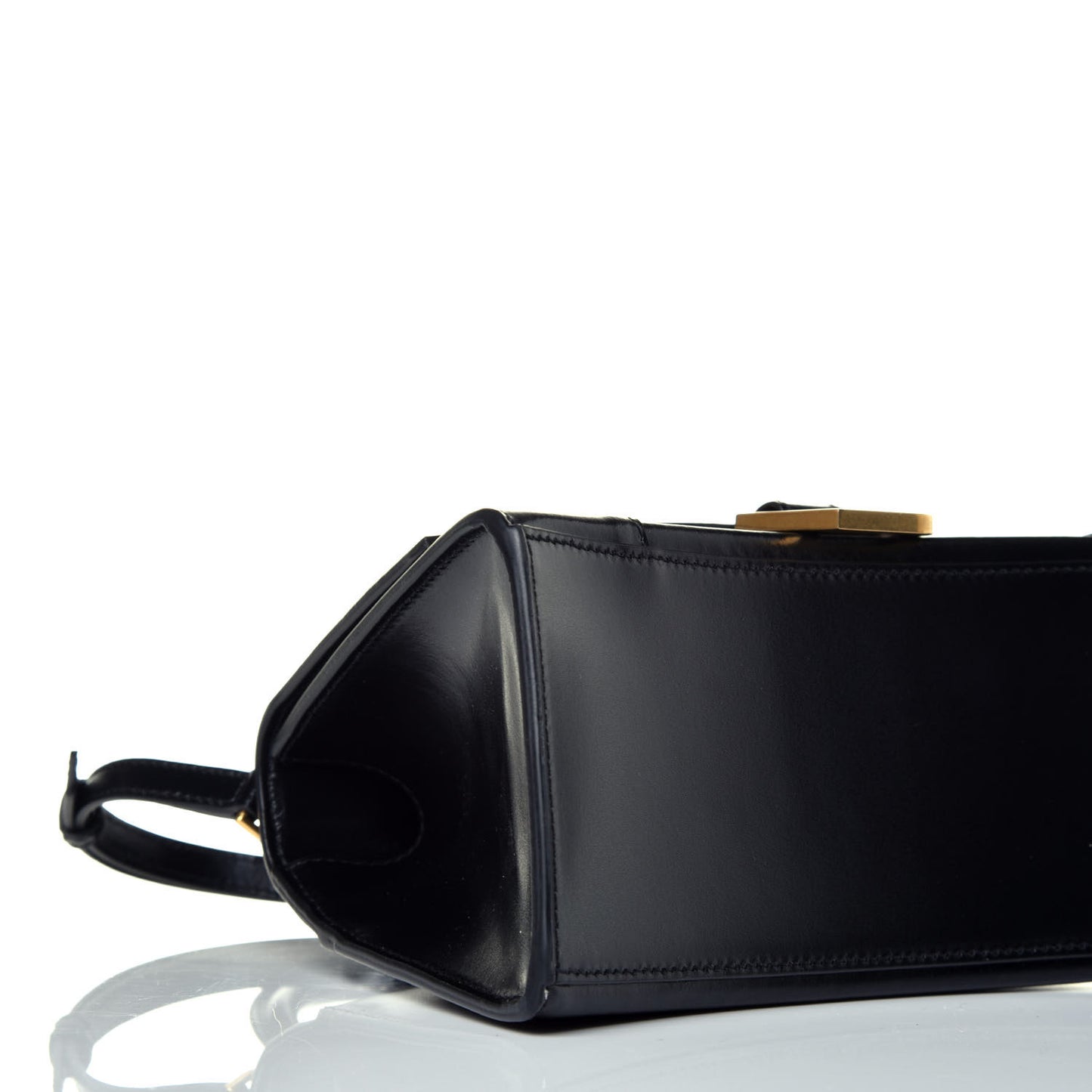 Shiny Box Calfskin Small Hourglass Top Handle Bag Black