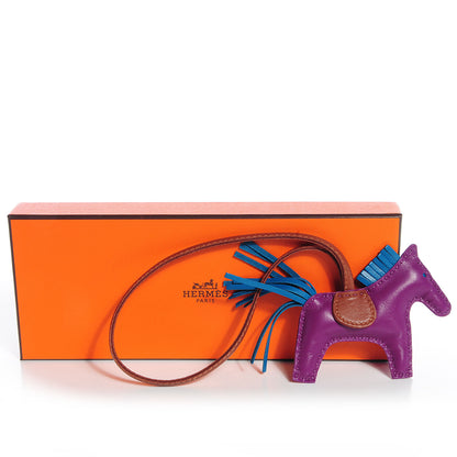 Hermes Milo Lambskin Grigri Rodeo Horse Bag Charm PM Anemone Bleu Izmir Fauve 4 of 4