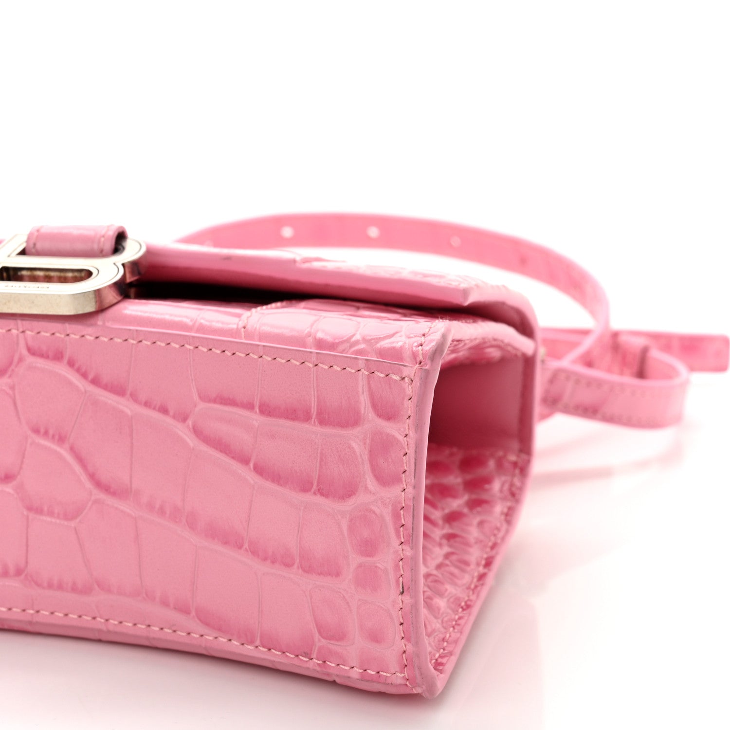 Balenciaga Shiny Calfskin Crocodile Embossed Hourglass Top Handle Bag XS Pink 10 of 11