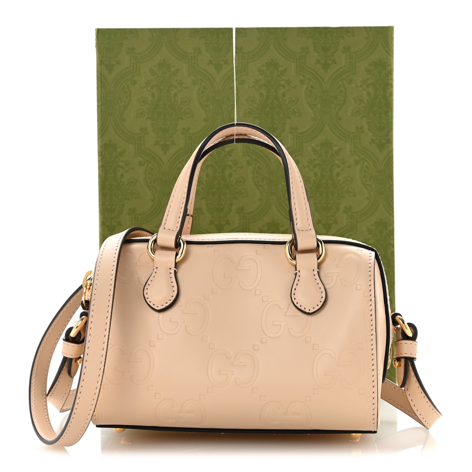 Gucci Gilbert Calfskin Jumbo GG Embossed Super Mini Top Handle Bowler Bag Beige 12 of 12