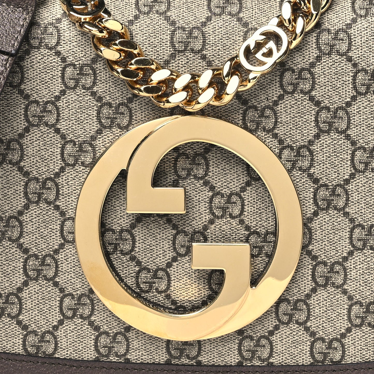 GG Supreme Monogram Textured Dollar Calfskin Blondie Chain Shoulder Flap Bag Beige Ebony New Acero
