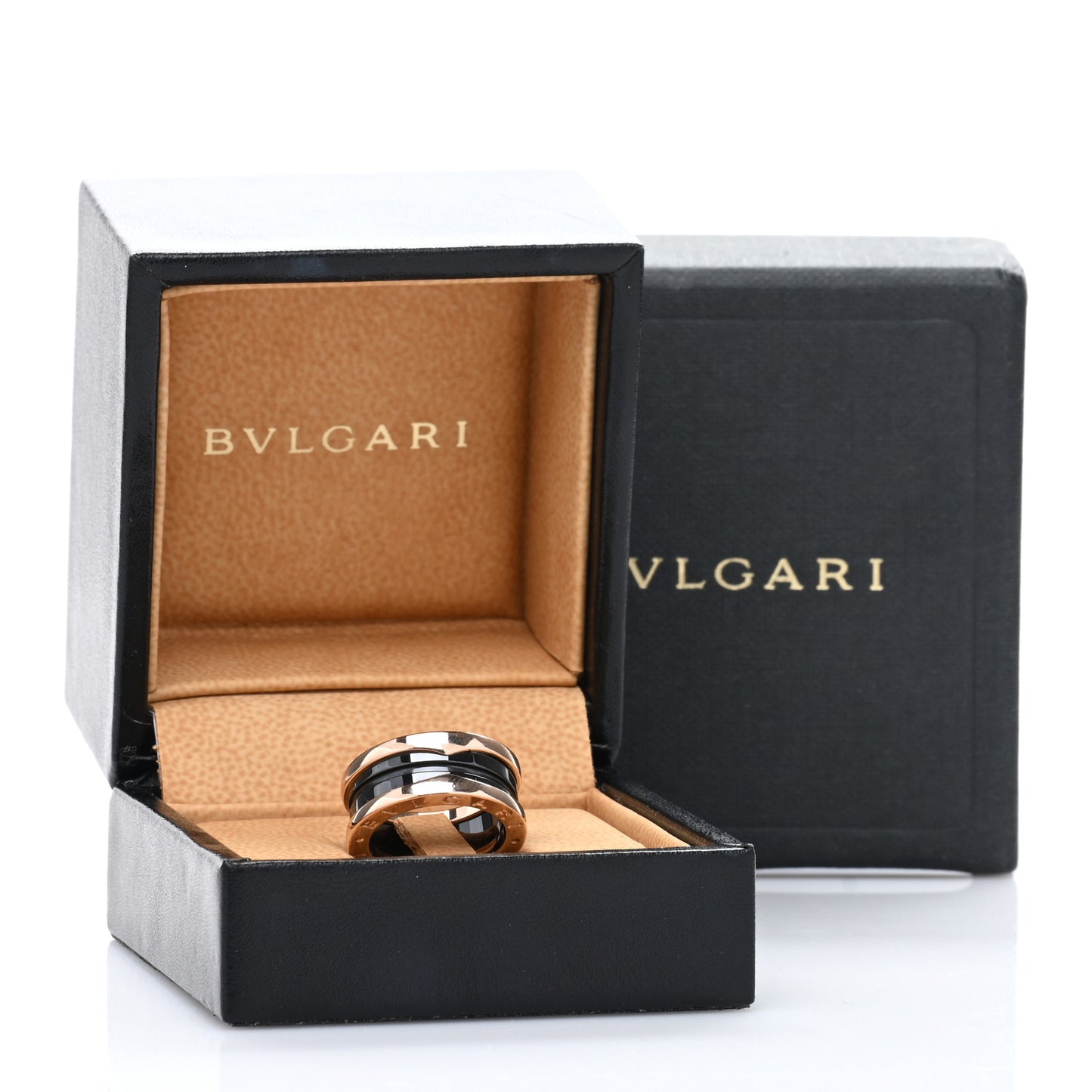 18K Rose Gold Black Ceramic B.Zero1 Two-Band Ring 48 4.5