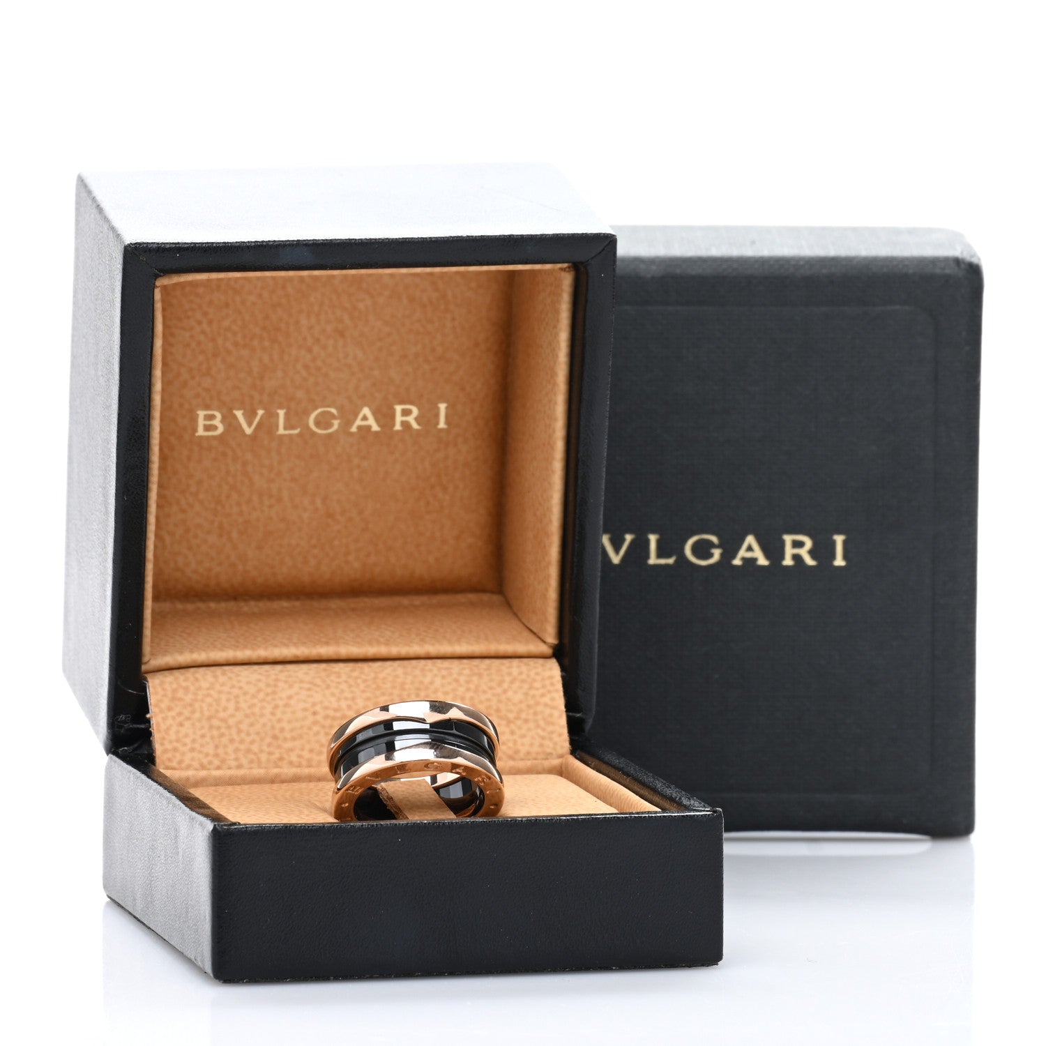 Bulgari 18K Rose Gold Black Ceramic B.Zero1 Two-Band Ring 48 4.5 5 of 5