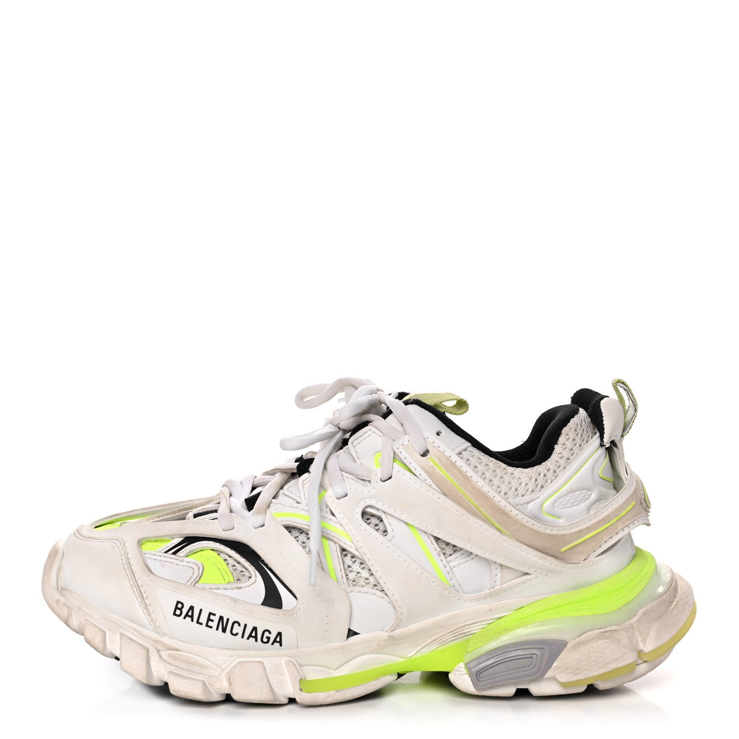 Balenciaga Mesh Nylon Worn Out Effect Womens Track Sneakers 37 White Fluo Yellow 1 of 9