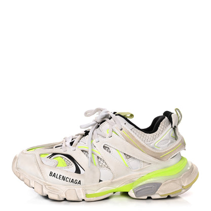 Balenciaga Mesh Nylon Worn Out Effect Womens Track Sneakers 37 White Fluo Yellow 1 of 9