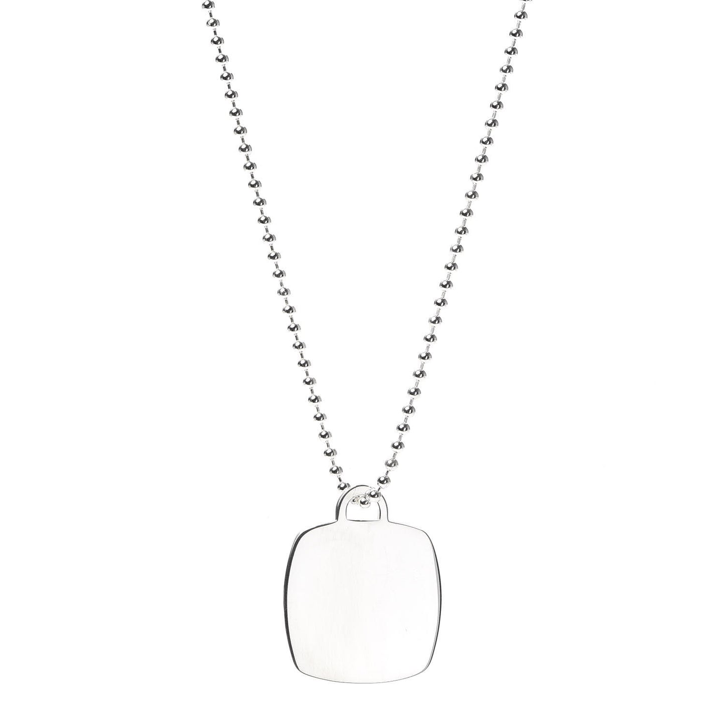 Sterling Silver Square Tag Bead Pendant Necklace