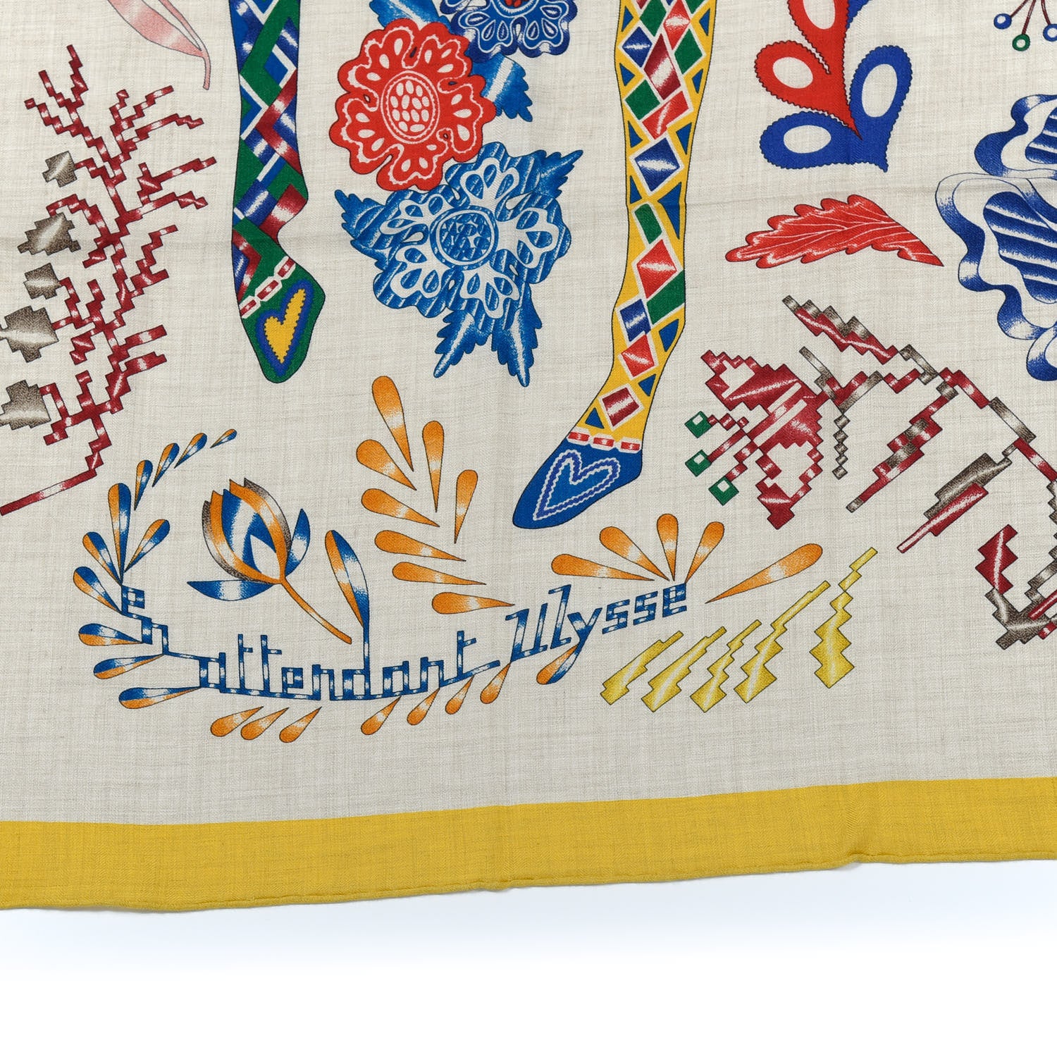 Hermes Cashmere Silk En Attendant Ulysse Shawl 140 Naturel Jaune D'Or 2 of 6