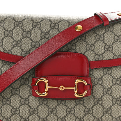 Gucci GG Supreme Monogram Azalea Calfskin Horsebit 1955 Shoulder Bag Beige Ebony New Cherry Red 8 of 10