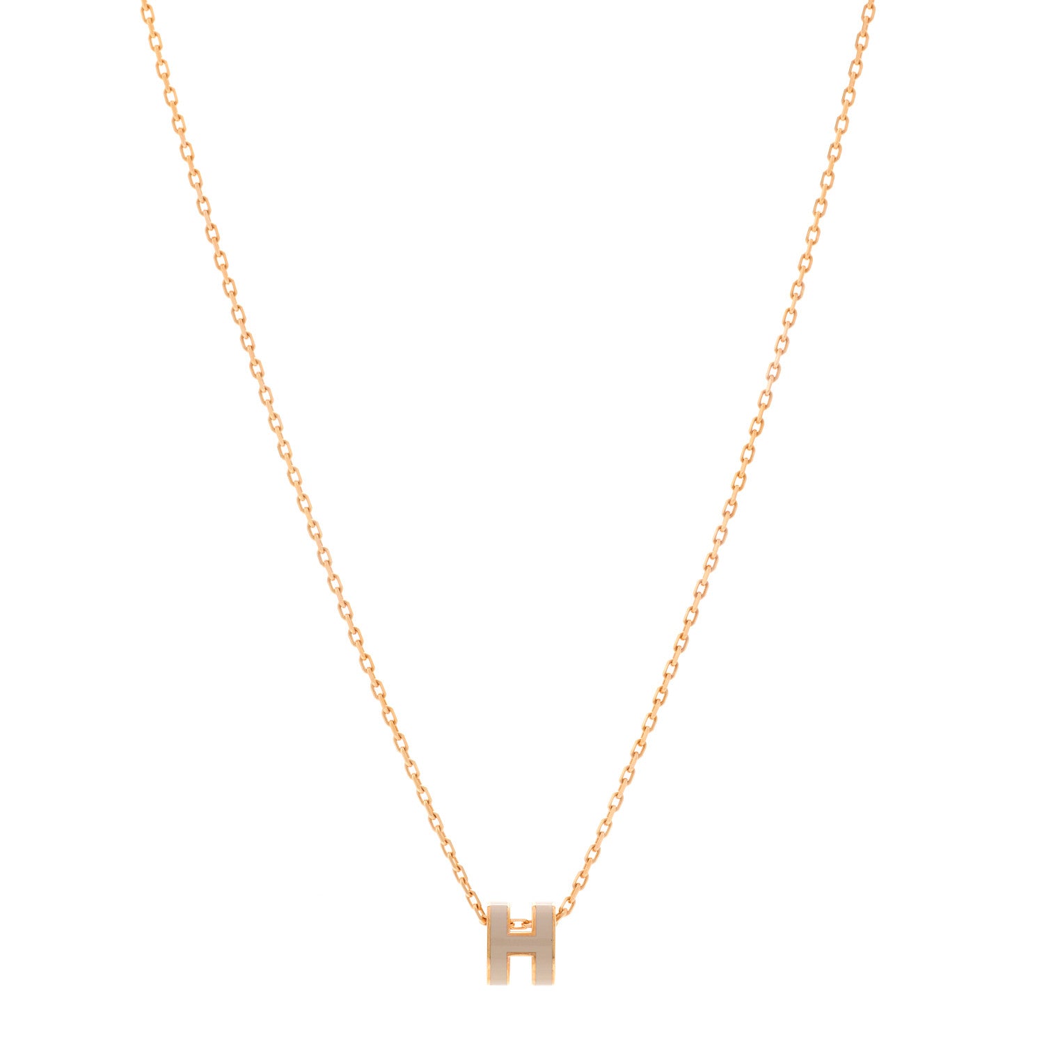 Hermes Lacquered Rose Gold Mini Pop H Pendant Necklace Marron Glace 1 of 7