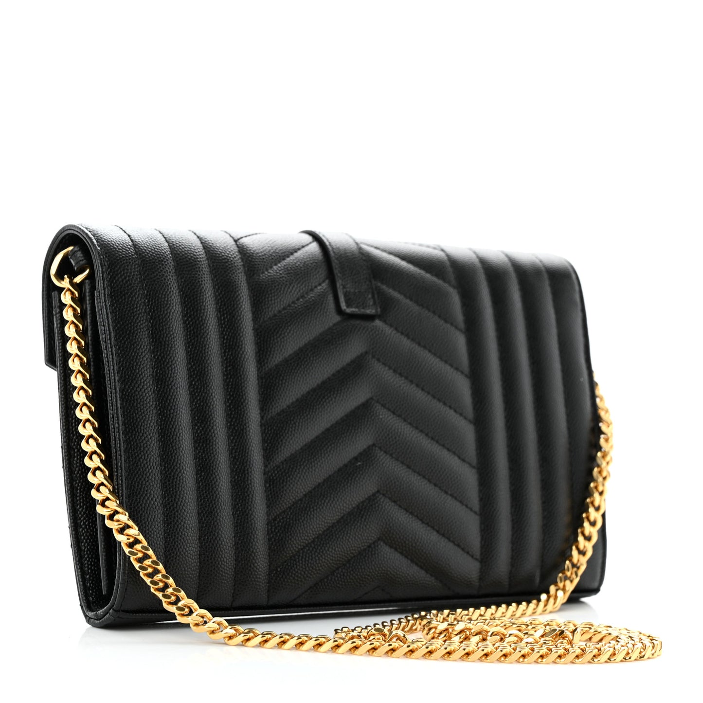 Grain De Poudre Mixed Matelasse Triquilt Monogram Chain Wallet Black