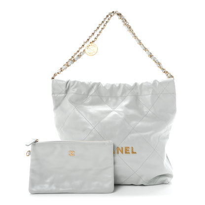 Chanel Shiny Calfskin Quilted Small Chanel 22 Light Blue 3 of 11
