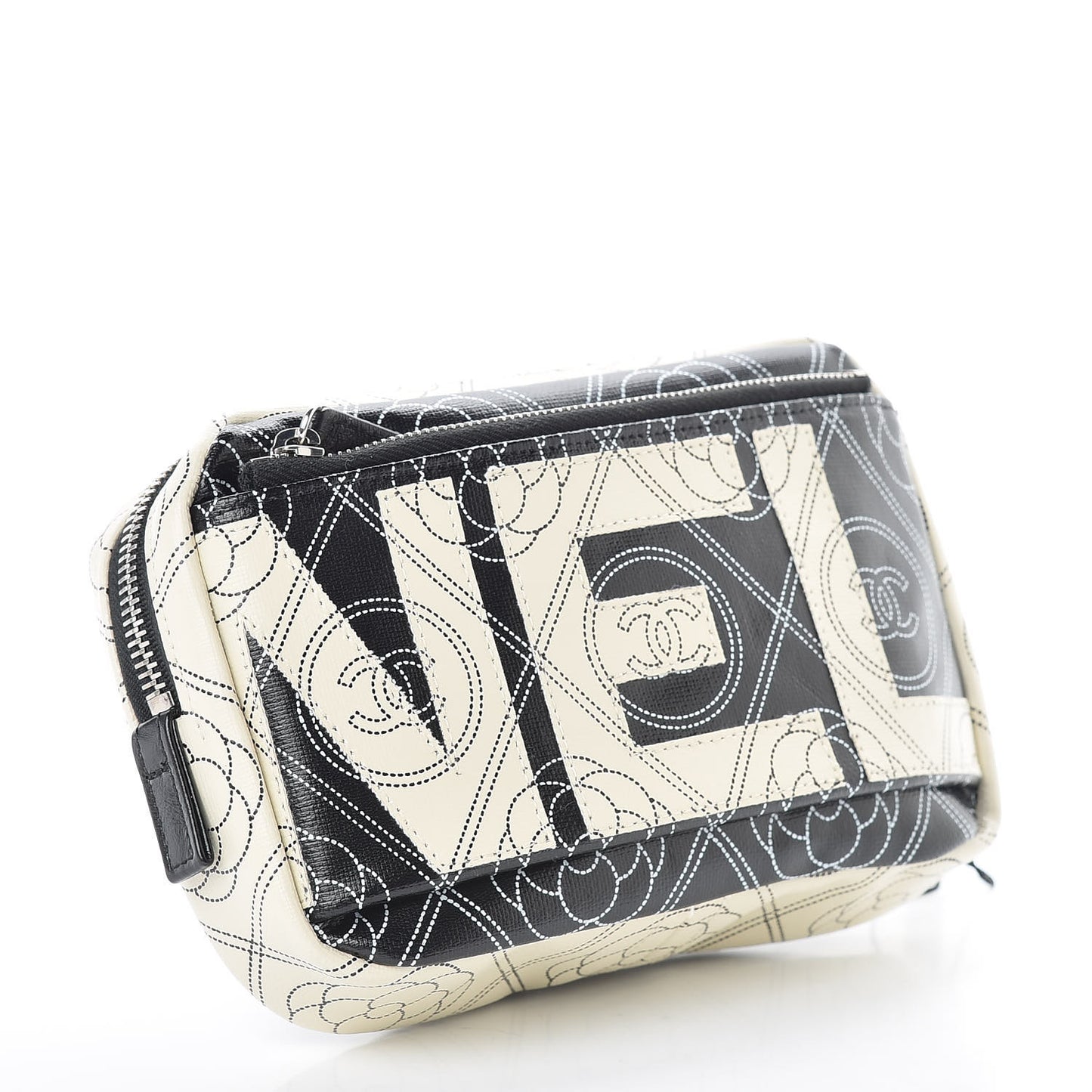 Coated Canvas Calfskin Camellia Printed Case Black Beige