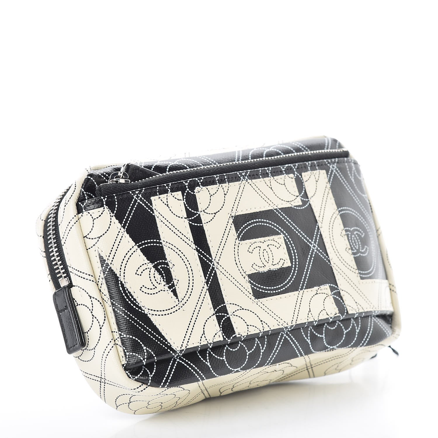 Chanel Coated Canvas Calfskin Camellia Printed Case Black Beige 3 of 9