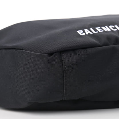 Balenciaga Recycled Sport Nylon Logo Embroidered Large Wheel Sling Bag Black White 8 of 10