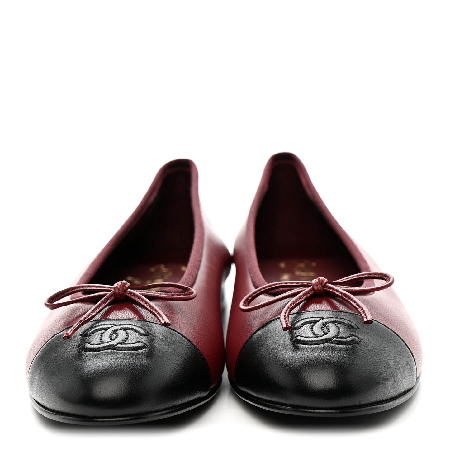 Lambskin Cap Toe CC Ballerina Flats 40 Burgundy Black