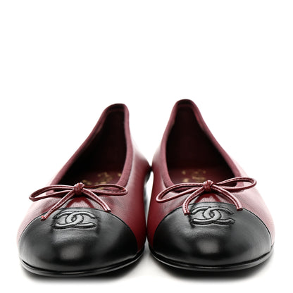 Chanel Lambskin Cap Toe CC Ballerina Flats 40 Burgundy Black 3 of 12