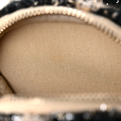 Chanel Tweed Shearling Round Clutch With Chain and Coin Purse Beige Black 6 of 10