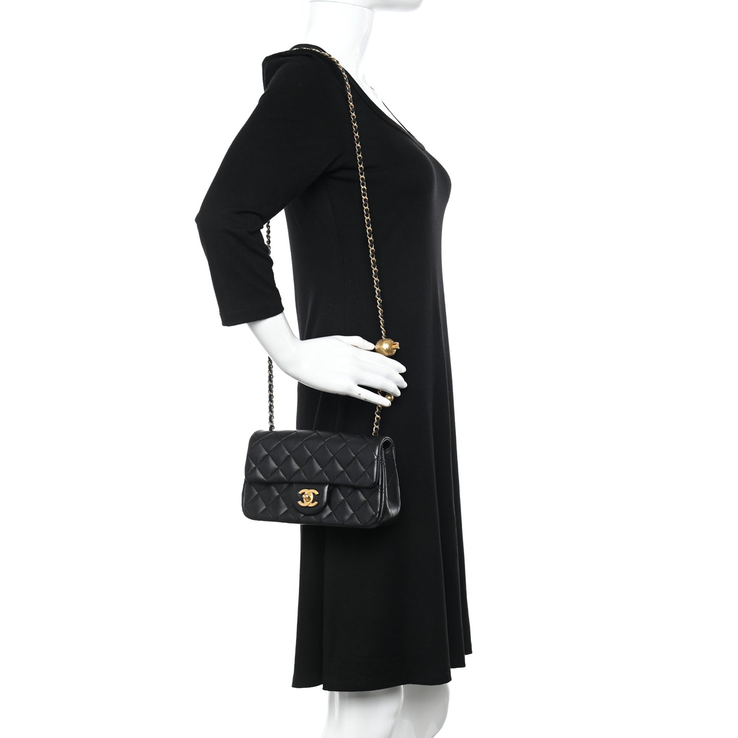 Lambskin Quilted Mini Rectangular Pearl Crush Flap Black