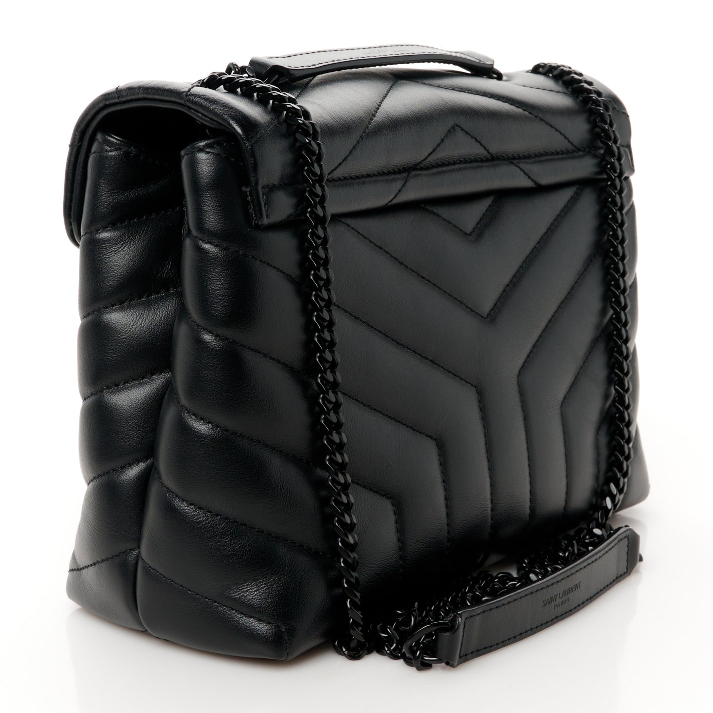 Calfskin Y Quilted Monogram Monochrome Small Loulou Chain Satchel Black