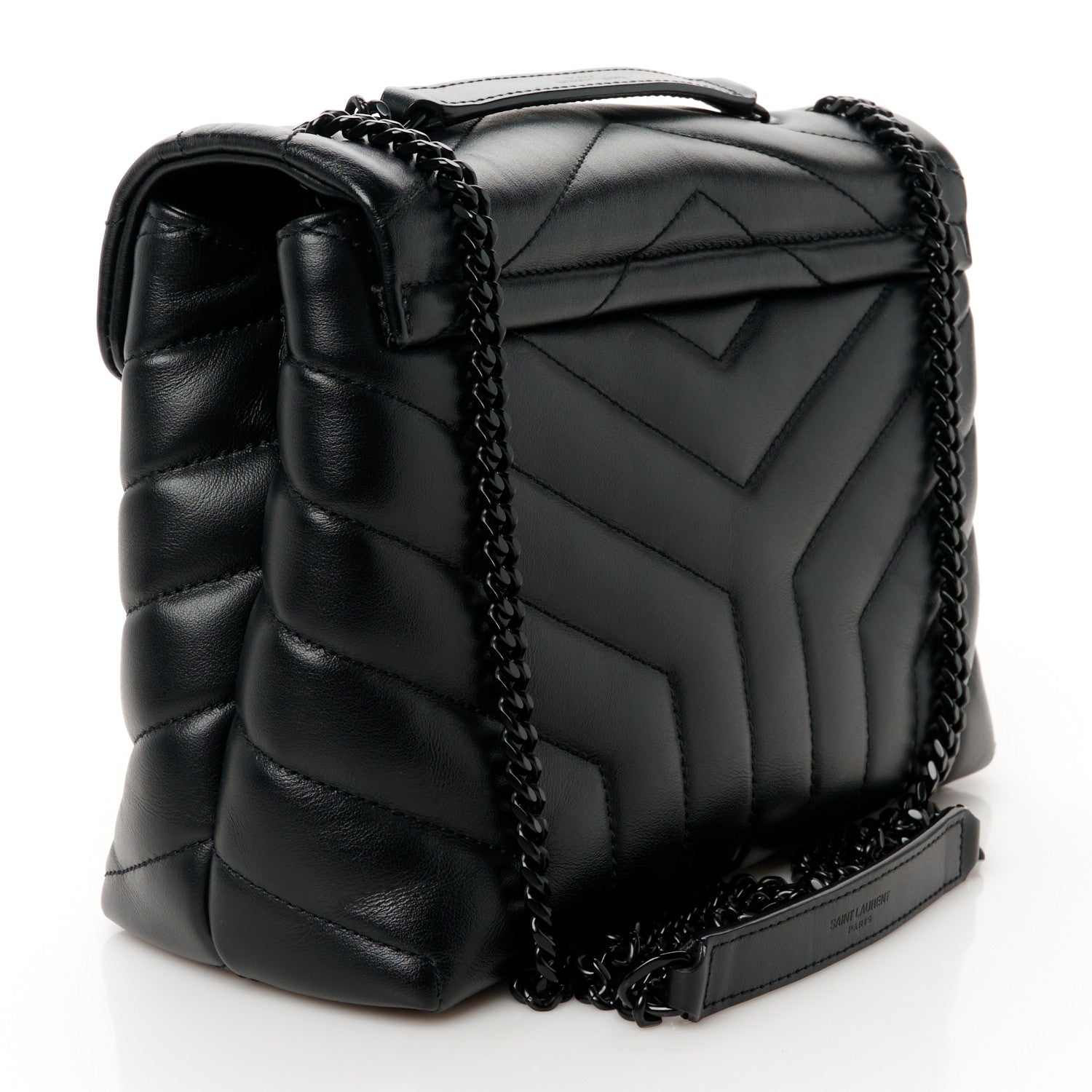 Saint Laurent Calfskin Y Quilted Monogram Monochrome Small Loulou Chain Satchel Black 3 of 11