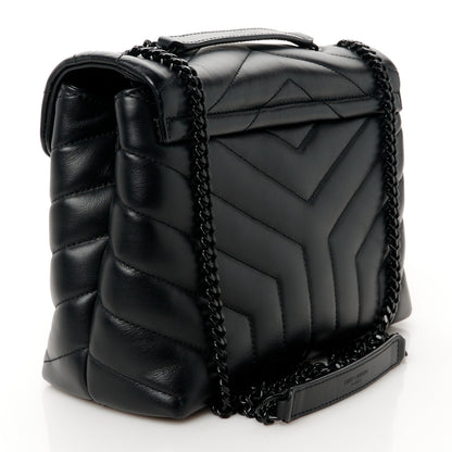 Saint Laurent Calfskin Y Quilted Monogram Monochrome Small Loulou Chain Satchel Black 3 of 11
