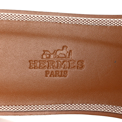 Hermes Calfskin Canvas Oran Sandals 36.5 Noisette Beige Dore 7 of 11