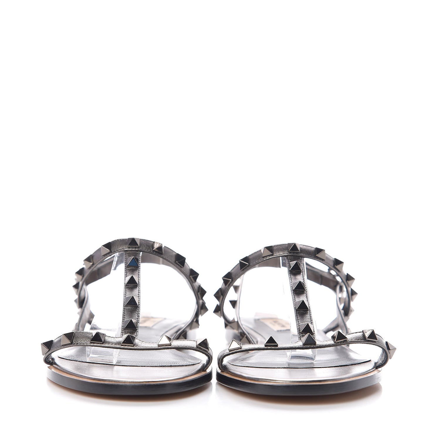 Metallic Nappa Rockstud T-Strap Slingback Flat Sandals 40.5 Rutenio