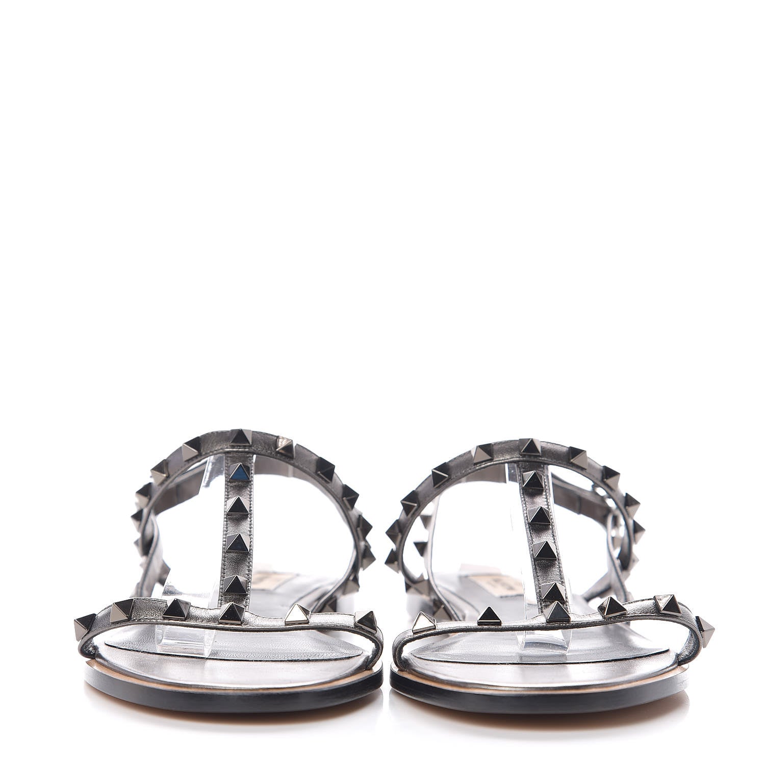 Valentino Garavani Metallic Nappa Rockstud T-Strap Slingback Flat Sandals 40.5 Rutenio 2 of 9